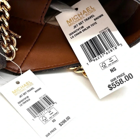 Michael Kors Large Jet Set Travel Chain Shoulder Bag & Trifold Wallet Brown - Picture 14 of 14